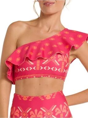 Hermoza Vanessa One Shoulder Ruffle Bikini Top Tribal Gone West Size 10 NWT